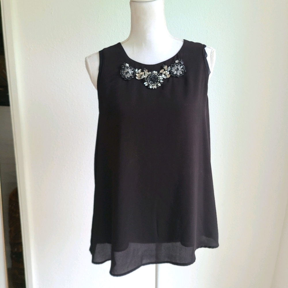 Bellatrix Black Beaded Neckline Camisole Tank Med